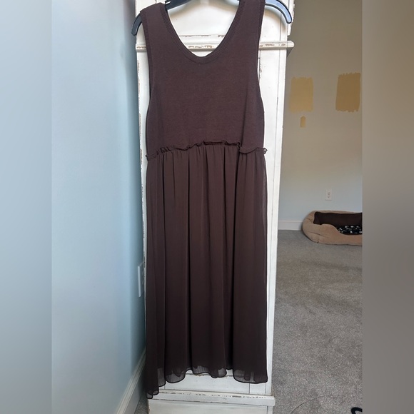 Y2K DIALOGUE Brown Knit Chiffon Midi Tank Dress Whimsigoth Fairy Indie Boho Sz M - Picture 6 of 11